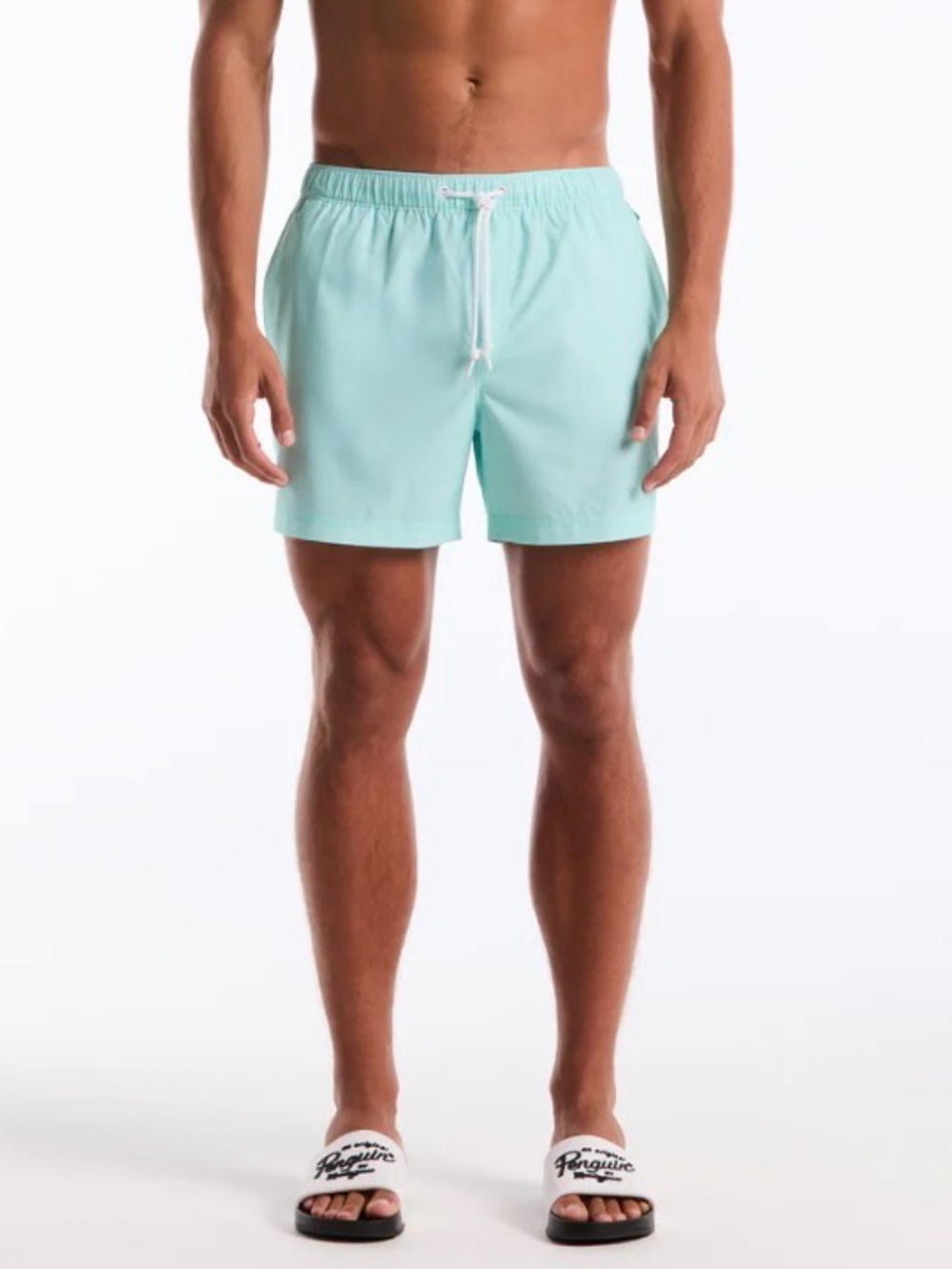 Original Penguin Light Aqua Swim Trunks with White Piping